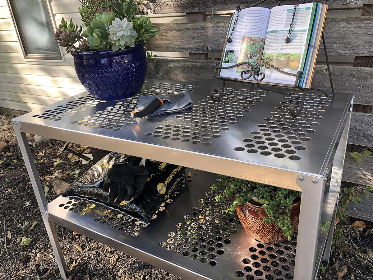 Aluminum Greenhouse Potting Bench and Utility Table with 1 Inch Round Holes K86472