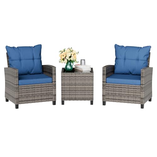 3 Piece Wicker Rattan Patio Furniture Set with Glass Table R29027