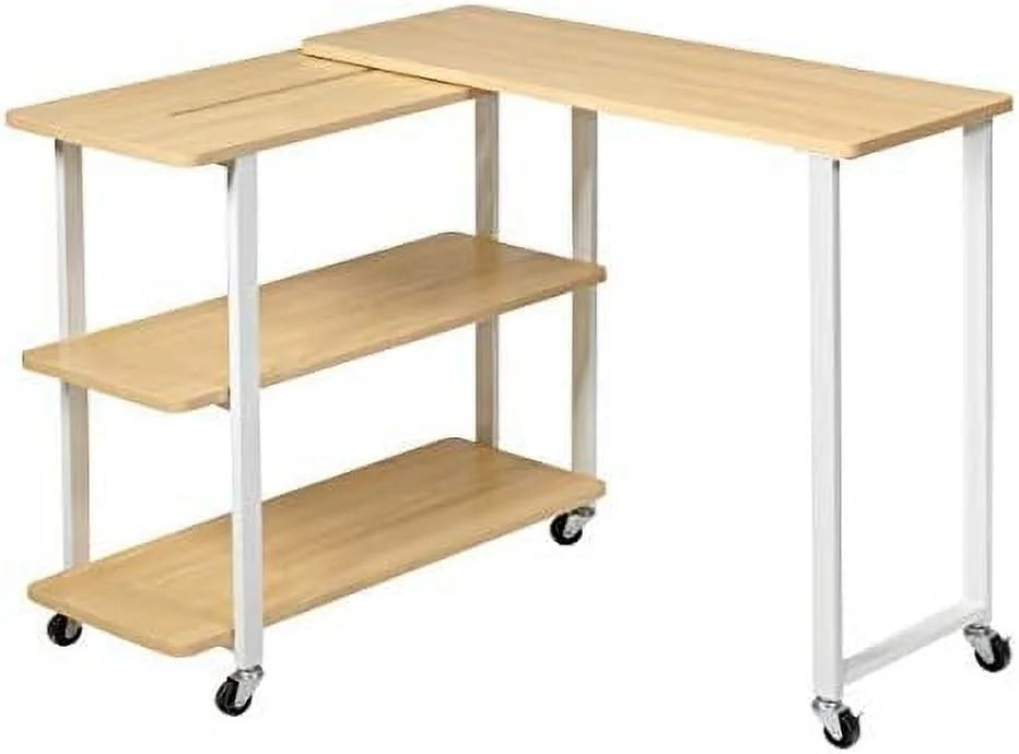 Rotating Mobile Couch Desk with 2-Tier Shelves T754