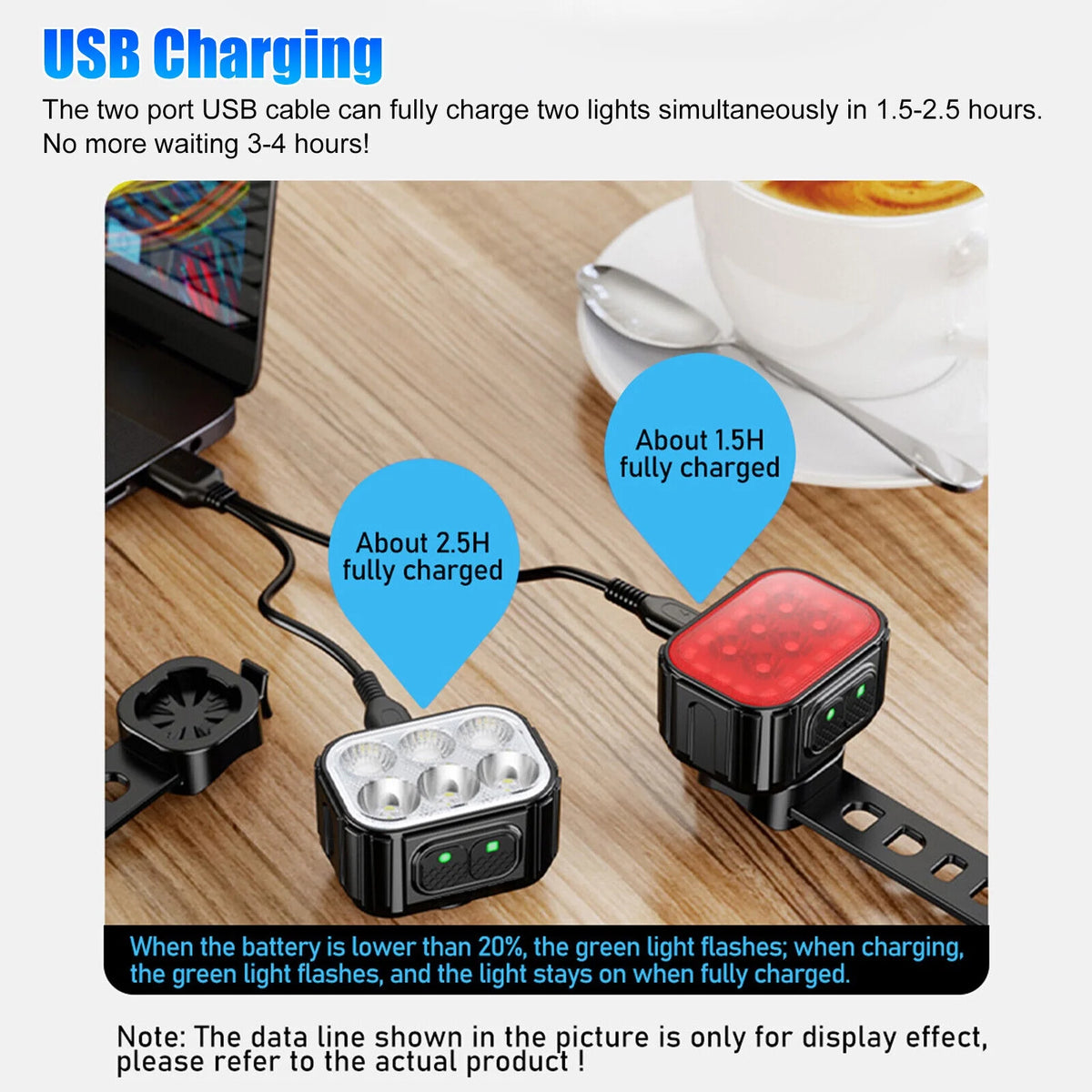 2x USB Rechargeable LED Bicycle Headlight Taillight C125514