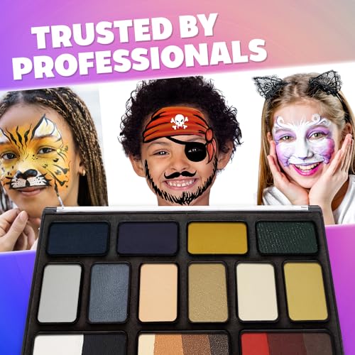 12 Color Water Activated Face Paint Palette with 2 Brushes M342155