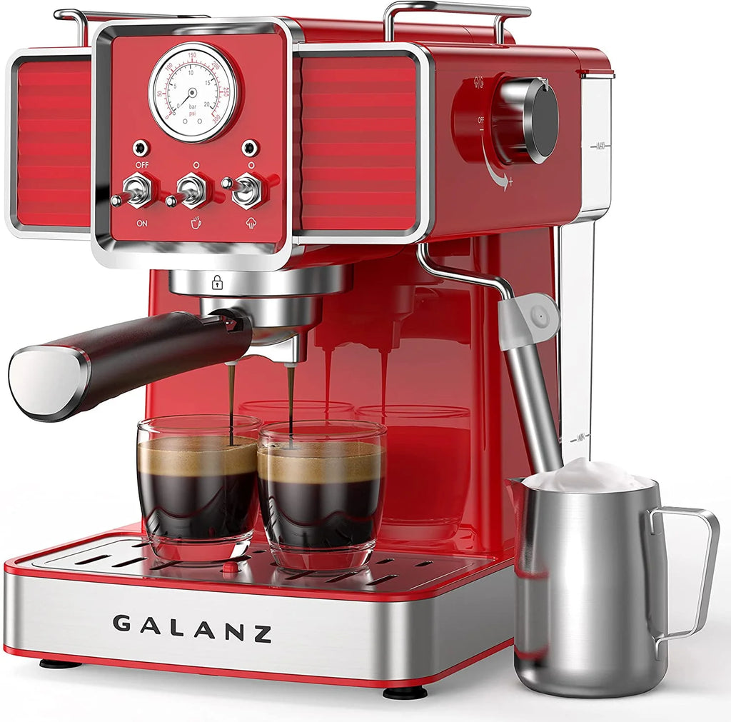 Espresso Machine with Milk Frother, 15 Bar Pump, 1.5L Removable Water Tank, Retro Red, 1350 W C61677