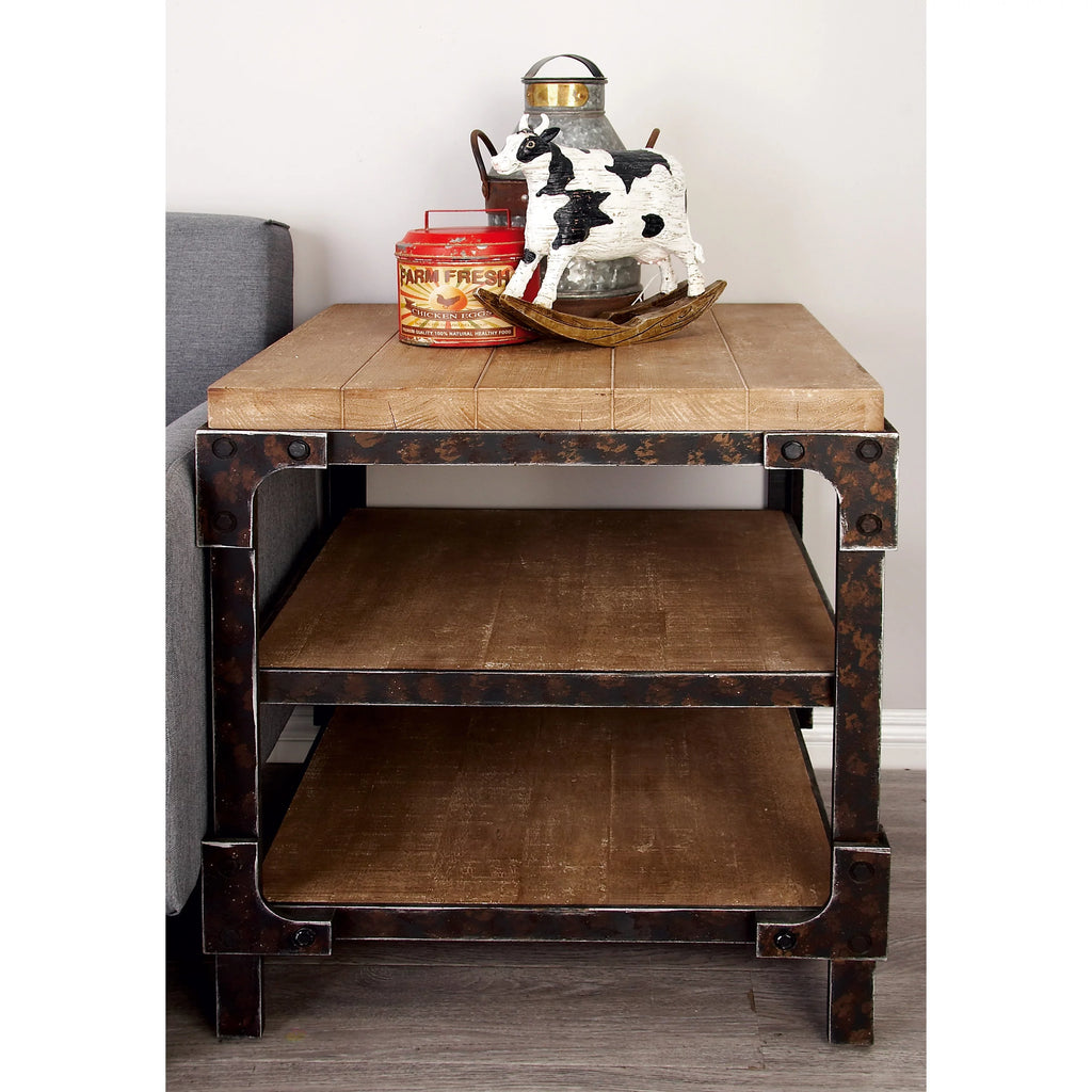 24" x 26" Brown Wood 2 Shelves Accent Table T53124