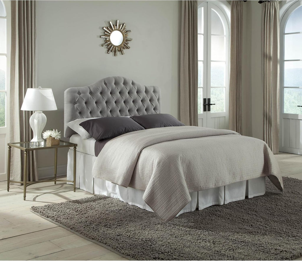Upholstered Adjustable Headboard Panel with Solid Wood Frame and Button-Tufted Design - Putty Finish - Twin A592