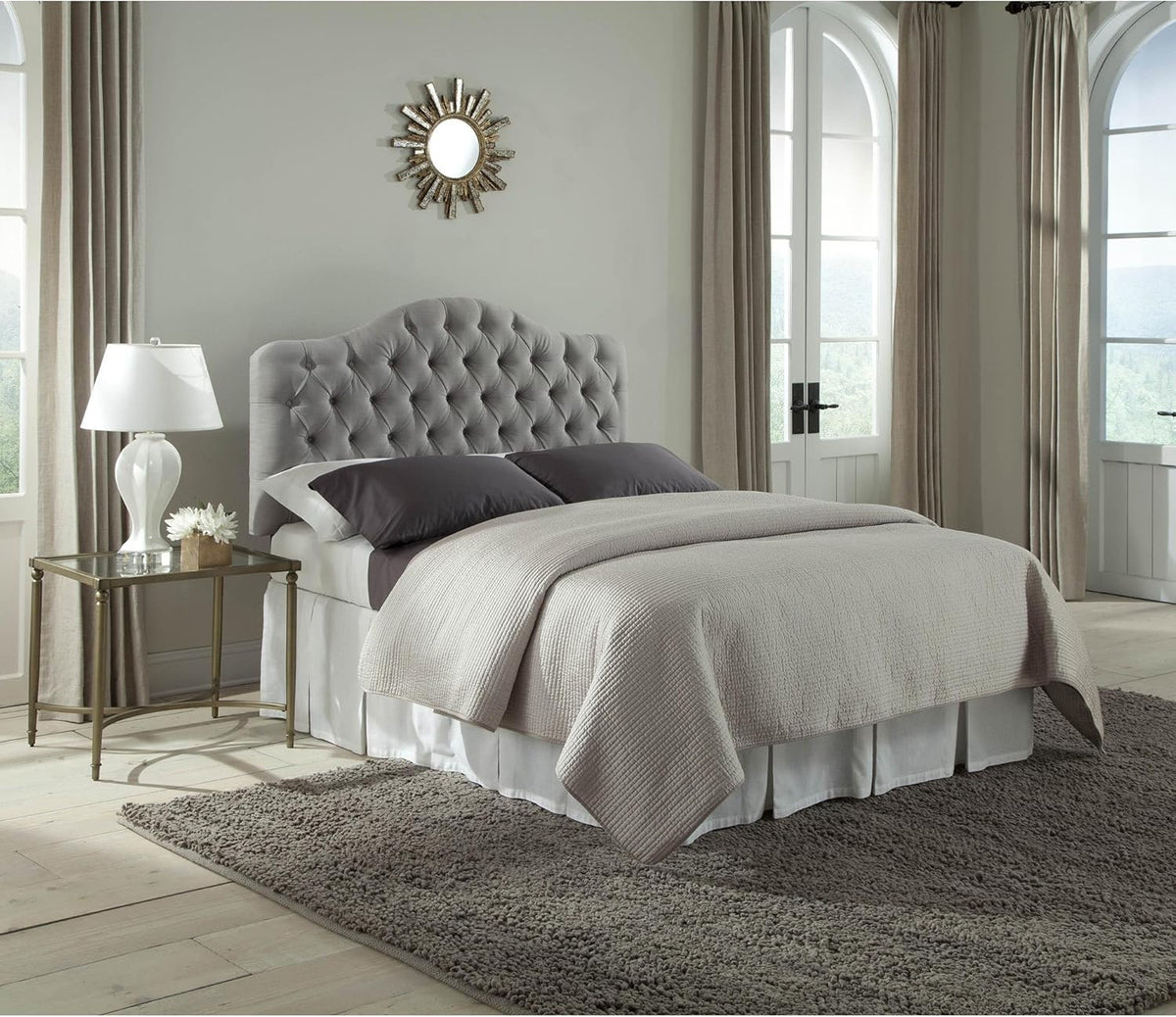 Upholstered Adjustable Headboard Panel with Solid Wood Frame and Button-Tufted Design - Putty Finish - Twin A592
