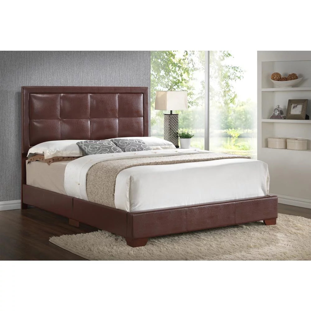 Queen Size Light Brown Faux Leather Bed Q560014