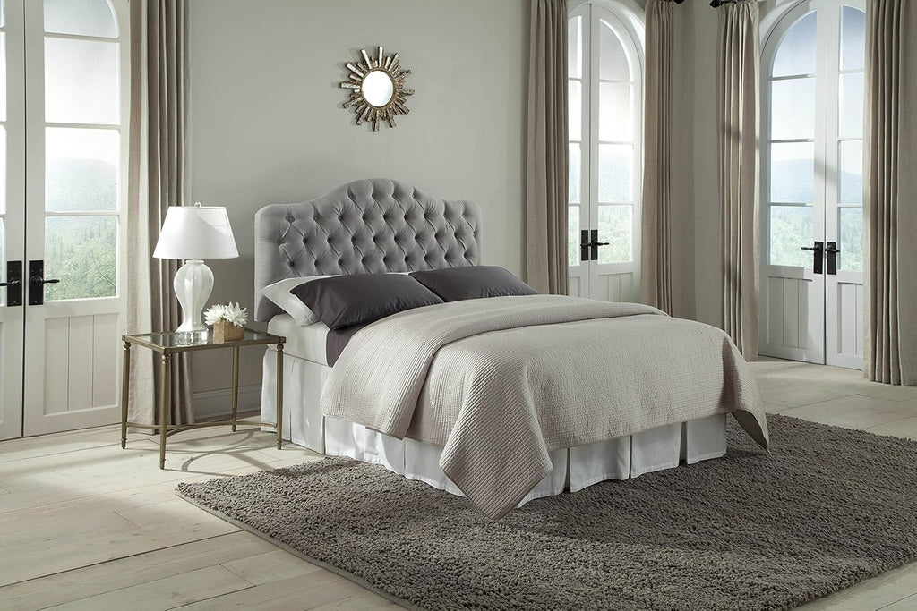 Upholstered Adjustable Headboard Panel with Solid Wood Frame and Button-Tufted Design - Putty Finish - Twin A592