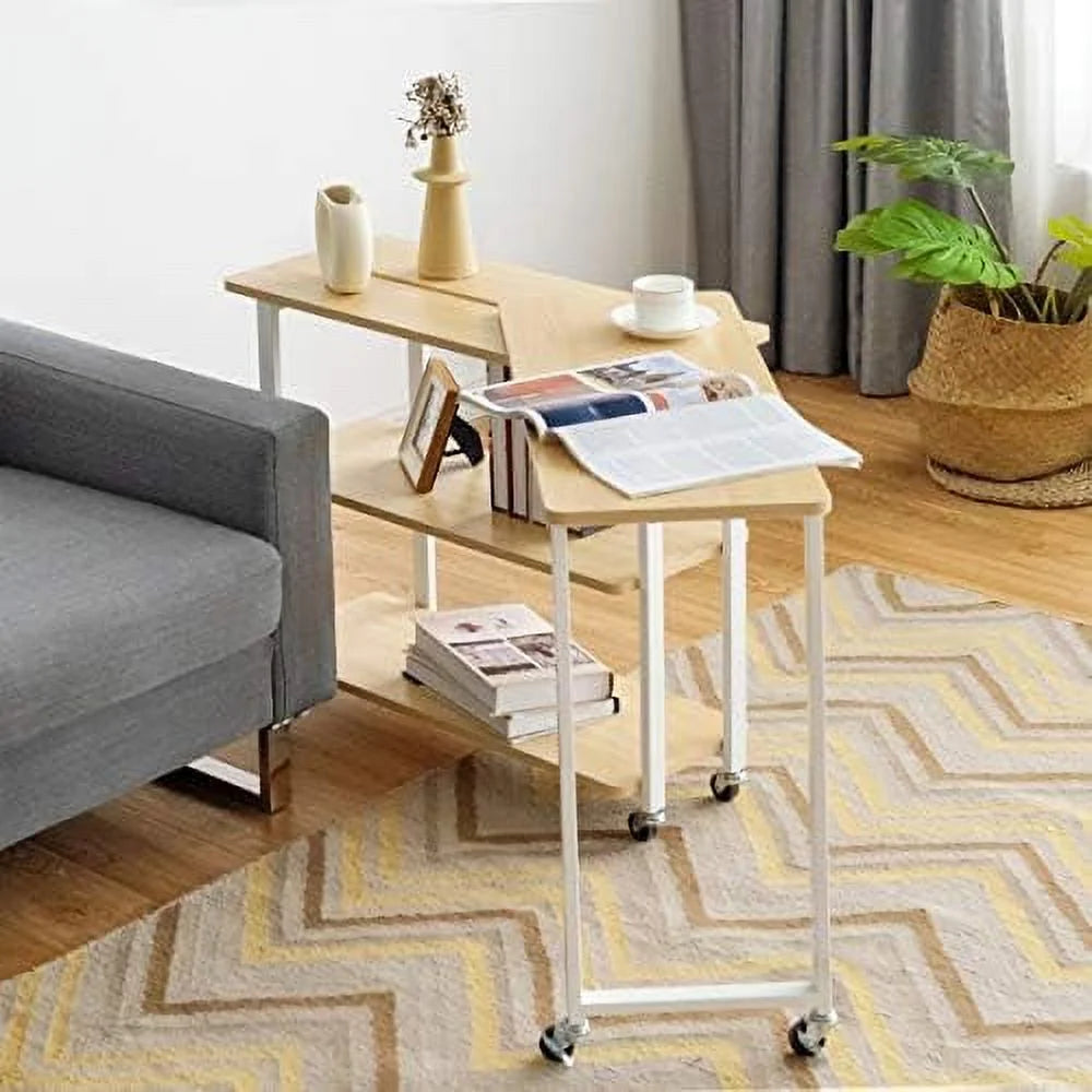 Rotating Mobile Couch Desk with 2-Tier Shelves T754