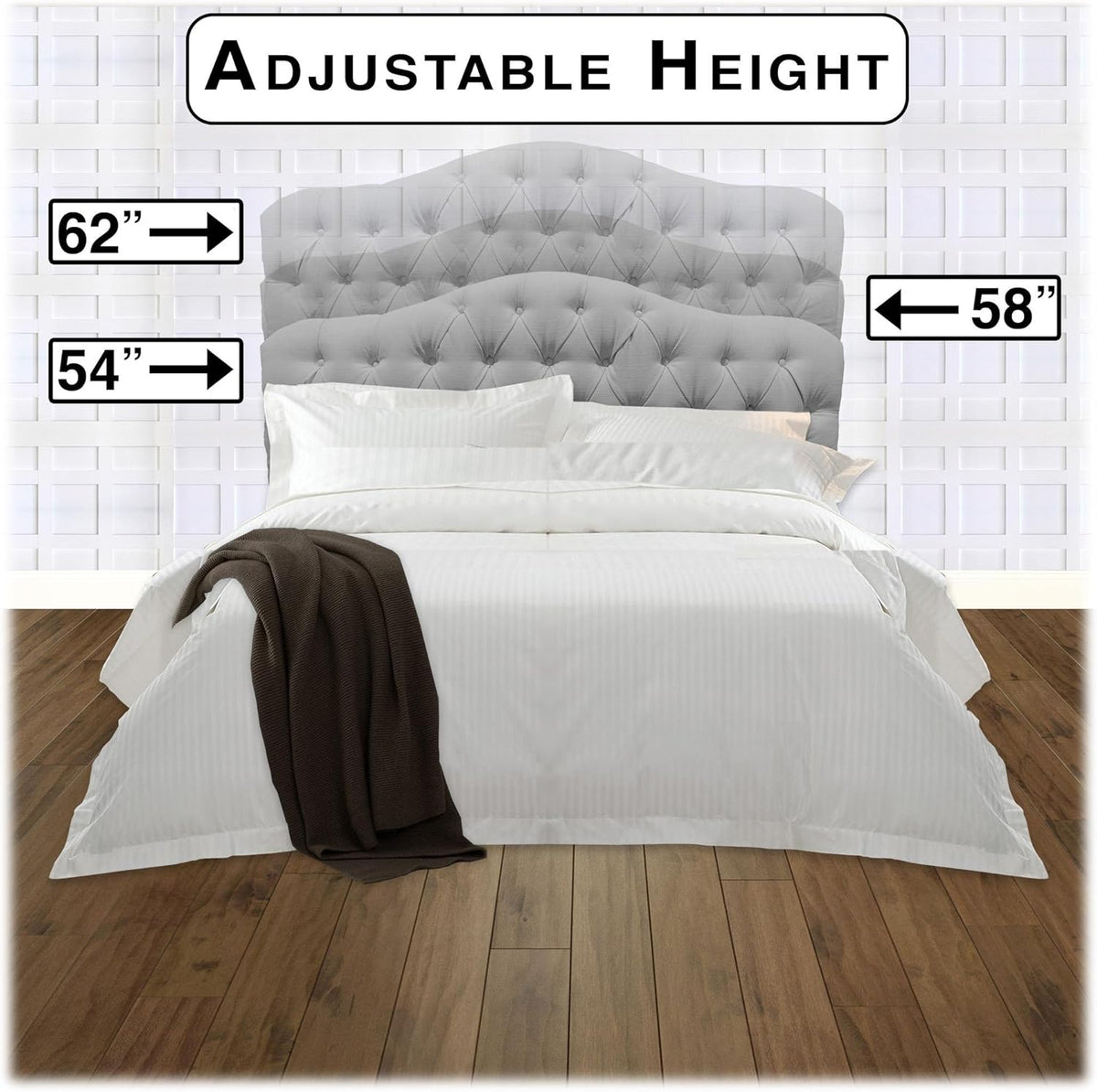 Upholstered Adjustable Headboard Panel with Solid Wood Frame and Button-Tufted Design - Putty Finish - Twin A592