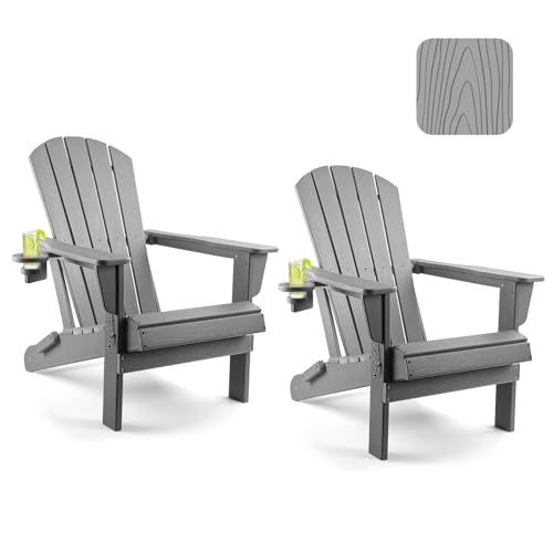 Folding Adirondack Chairs Set of 2 with Cup Holder W100779