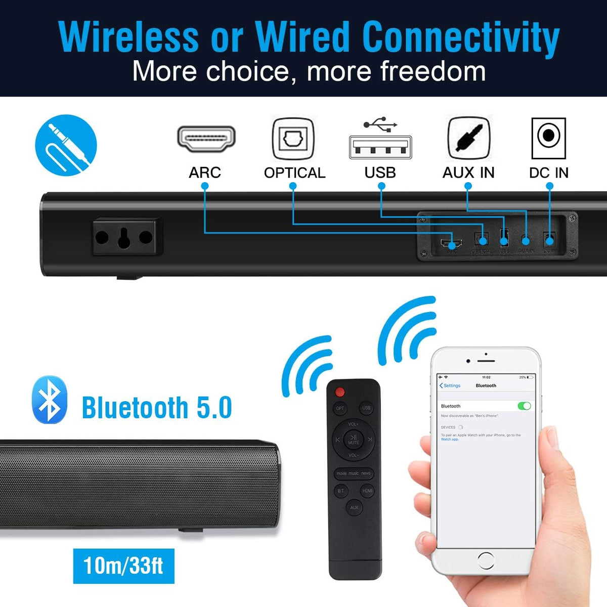 29-Inch TV Sound Bar with Subwoofer, Bluetooth 5.0 Speakers S10496
