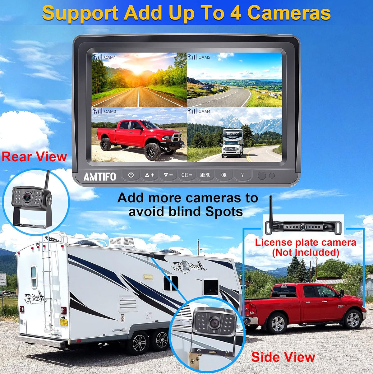Wireless Backup Camera HD 1080P 2 Rear View Cameras 7 Inch DVR Monitor System C47145
