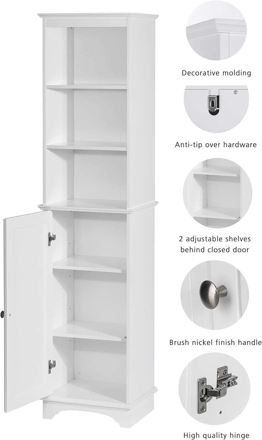 White Freestanding Storage Cabinet with Three Tier Shelves D1054