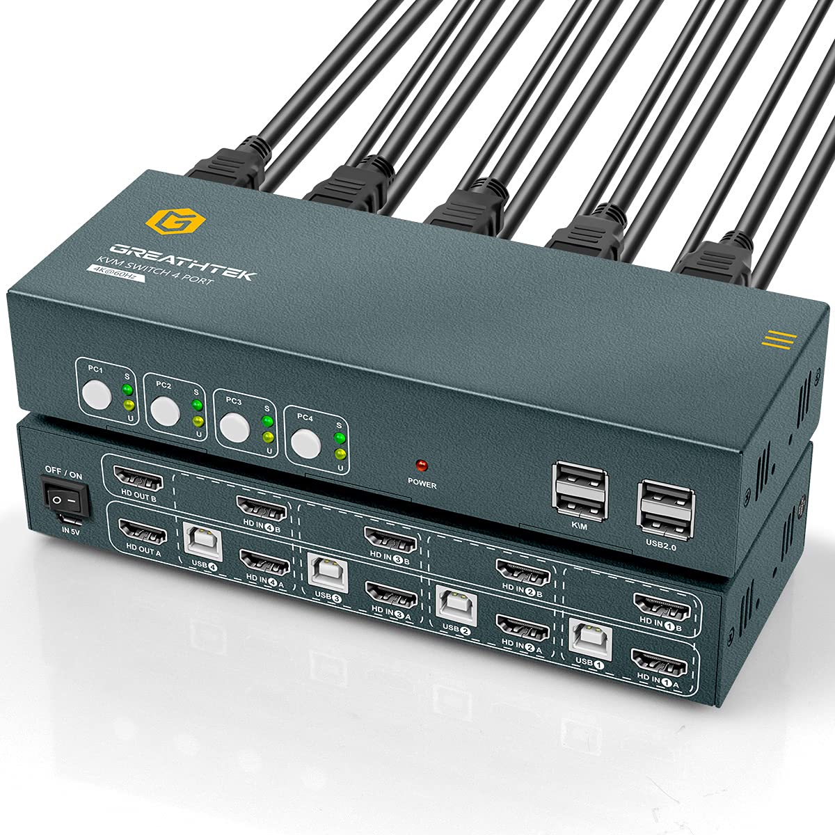 HDMI 4 Port 4K@60Hz KVM Switch with USB2.0 and Cables K7999