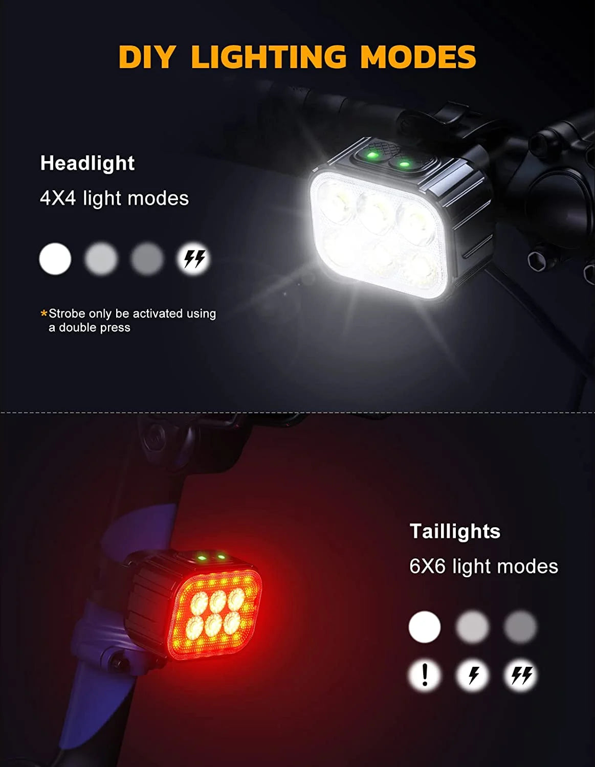 Rechargeable Bike Light Set with 6 Spot & Flood Beams, IP65 Waterproof L272314