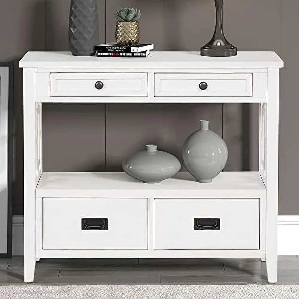 Green Wood Console Table with Drawers and Shelves J224059