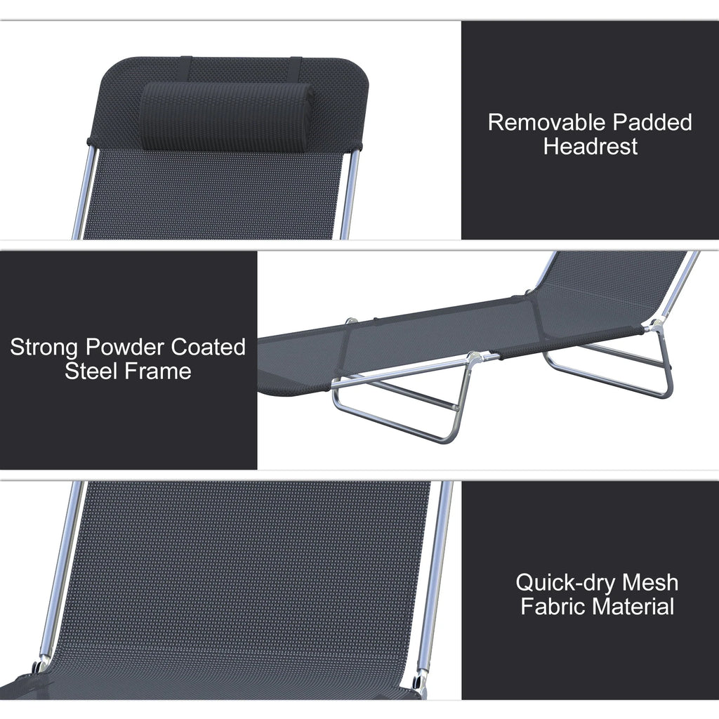 Folding Chaise Lounge Pool Chairs with Pillow, Steel Frame & Breathable Mesh, Black H7056