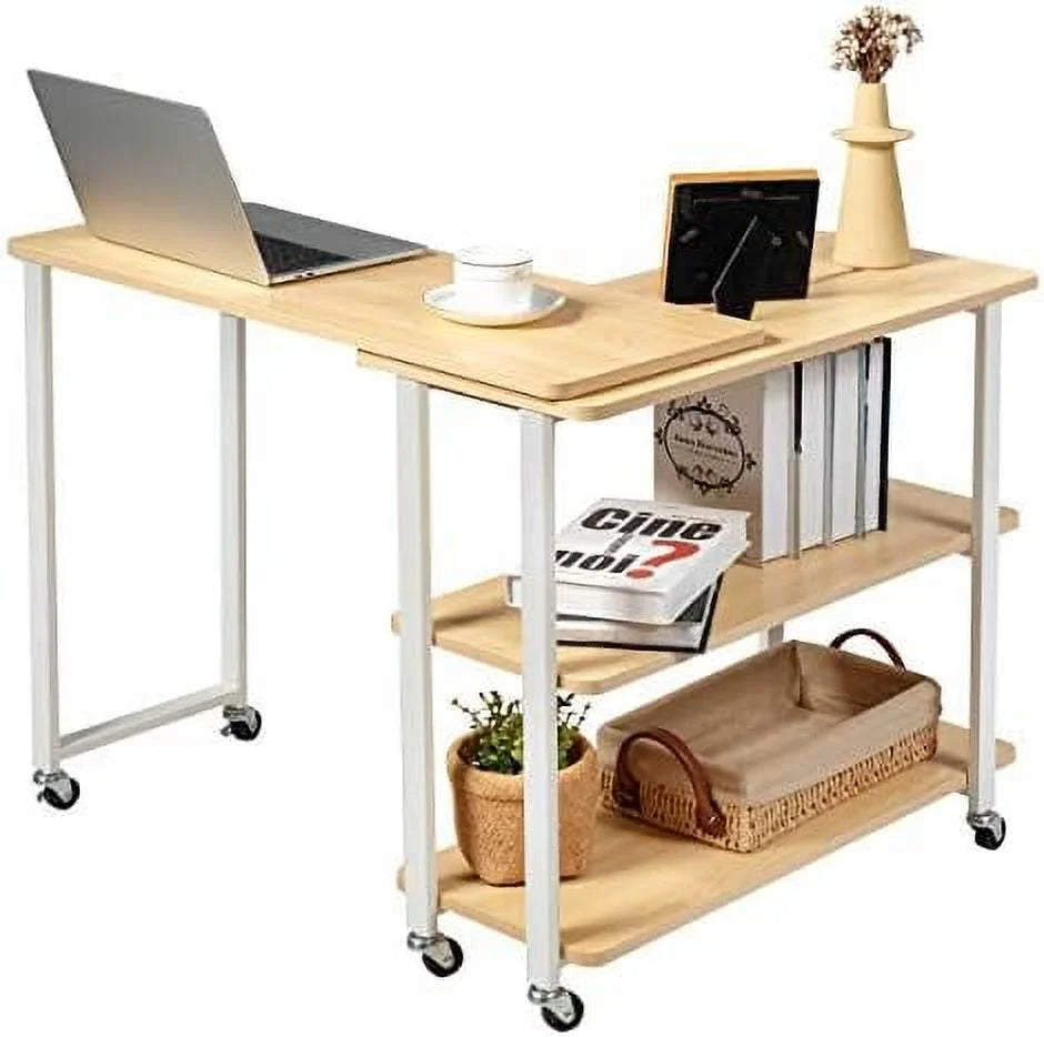 Rotating Mobile Couch Desk with 2-Tier Shelves T754