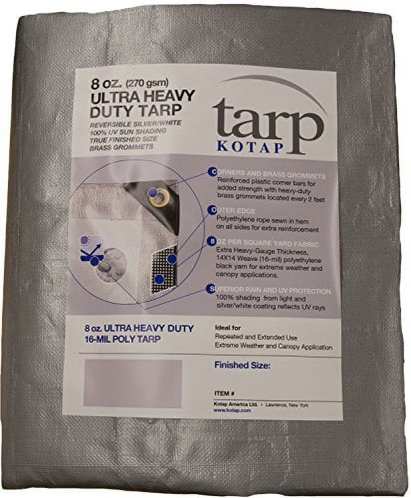 20-ft. x 20-ft. Ultra Heavy-Duty 8 oz/16-mil Poly Tarp Reversible Silver/White E55128