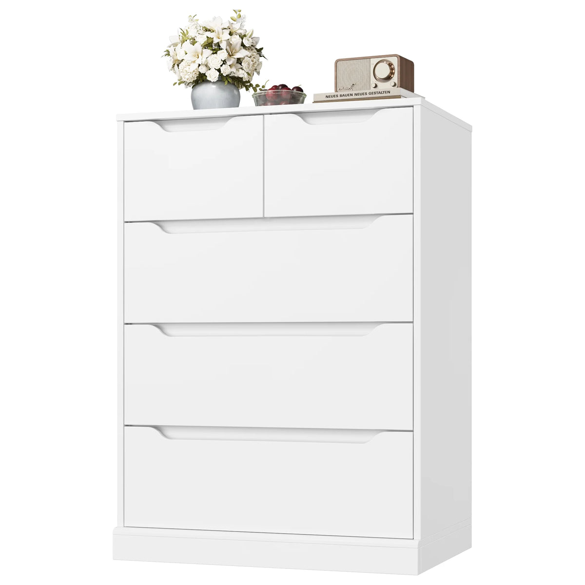 White 5 Drawer Wood Dresser V3627