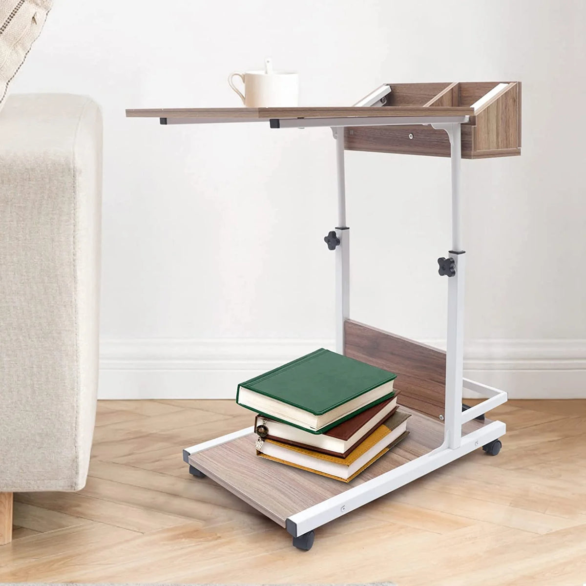 C-Shaped Height Adjustable Table with Rolling Wheels Z454