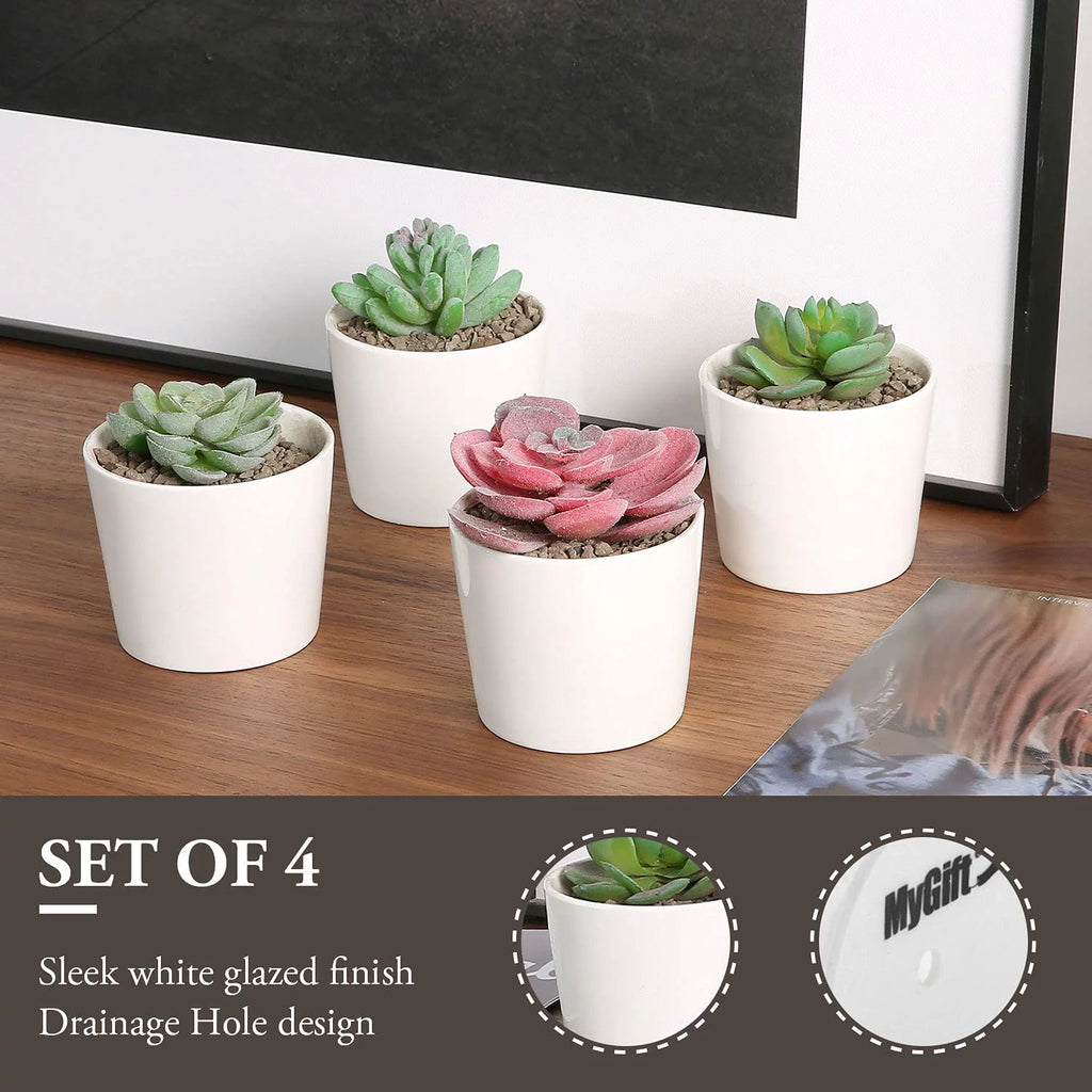 4 Piece White Ceramic Planter Pots M936547