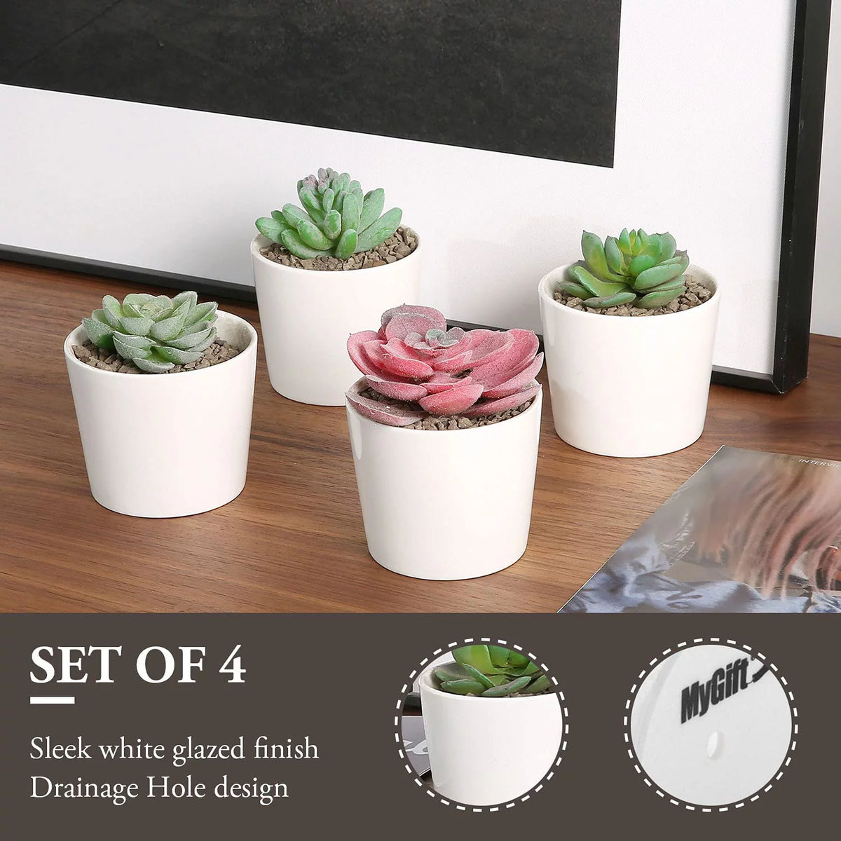 4 Piece White Ceramic Planter Pots M936547