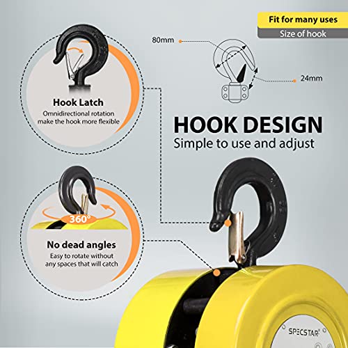 Black Hand Chain Hoist 1 Ton 2200 Lbs Capacity 10 Feet with 2 Heavy Duty Hooks K761914