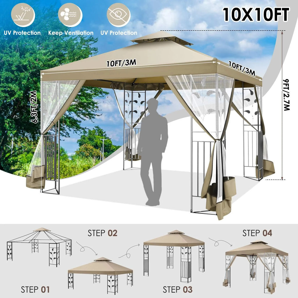 Outdoor Gazebo Canopy with 4 Detachable Mosquito Nets O248