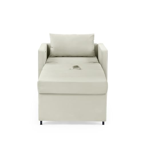 Beige Convertible Sleeper Chair with Ottoman U7716