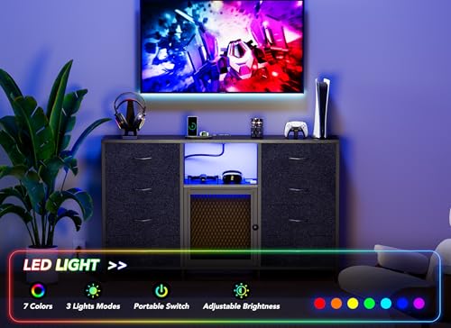 Black 8 Drawer Dresser with LED Lights and Power Outlets C73292