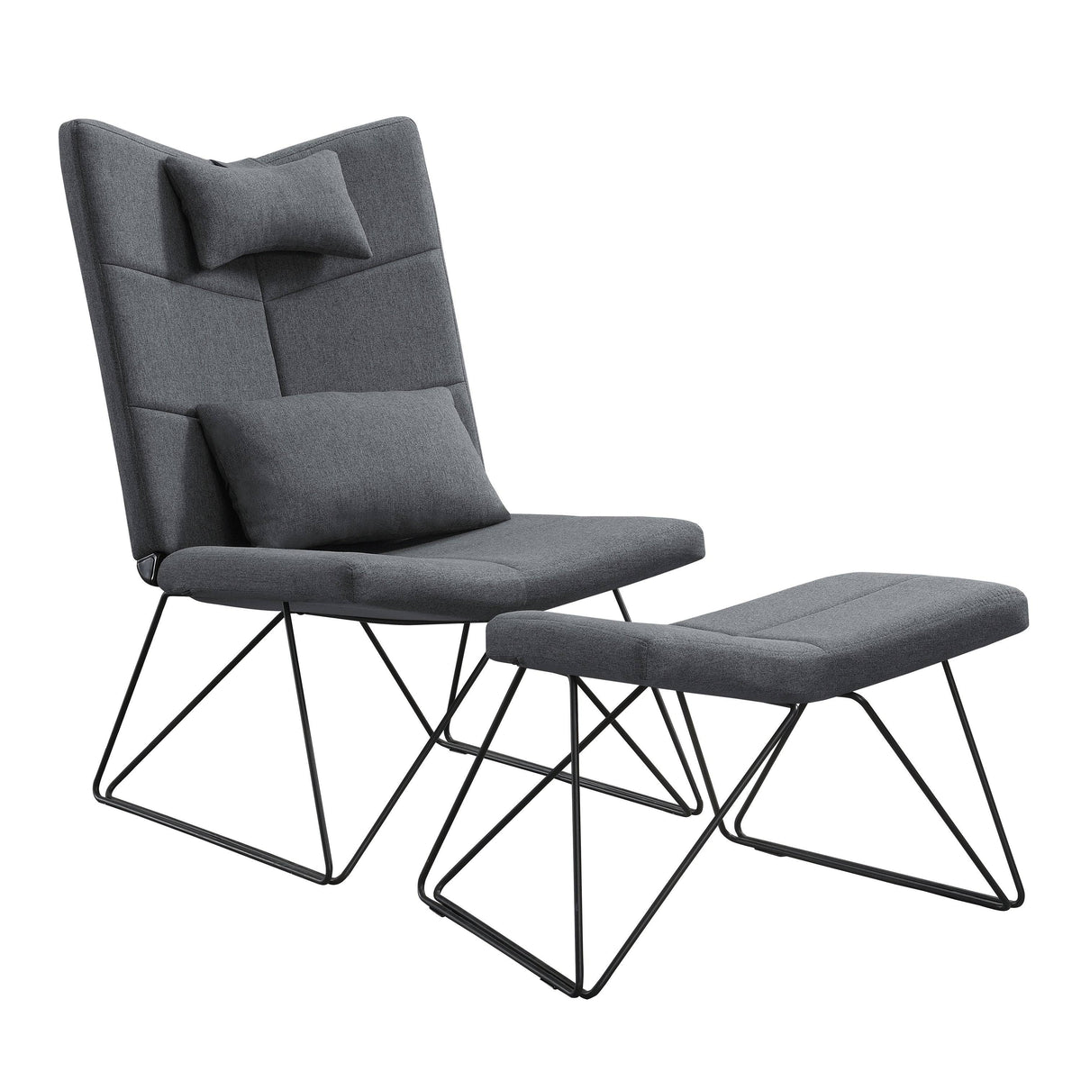 Padded Armless Accent Chair with Ottoman - Grey W57783