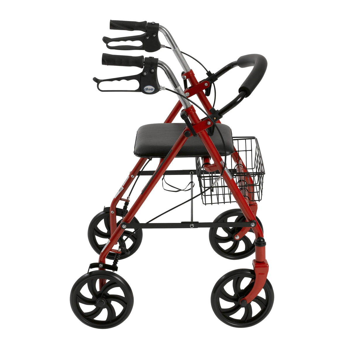 Red Four Wheel Rollator Walker with Fold Up Removable Back Support V9553