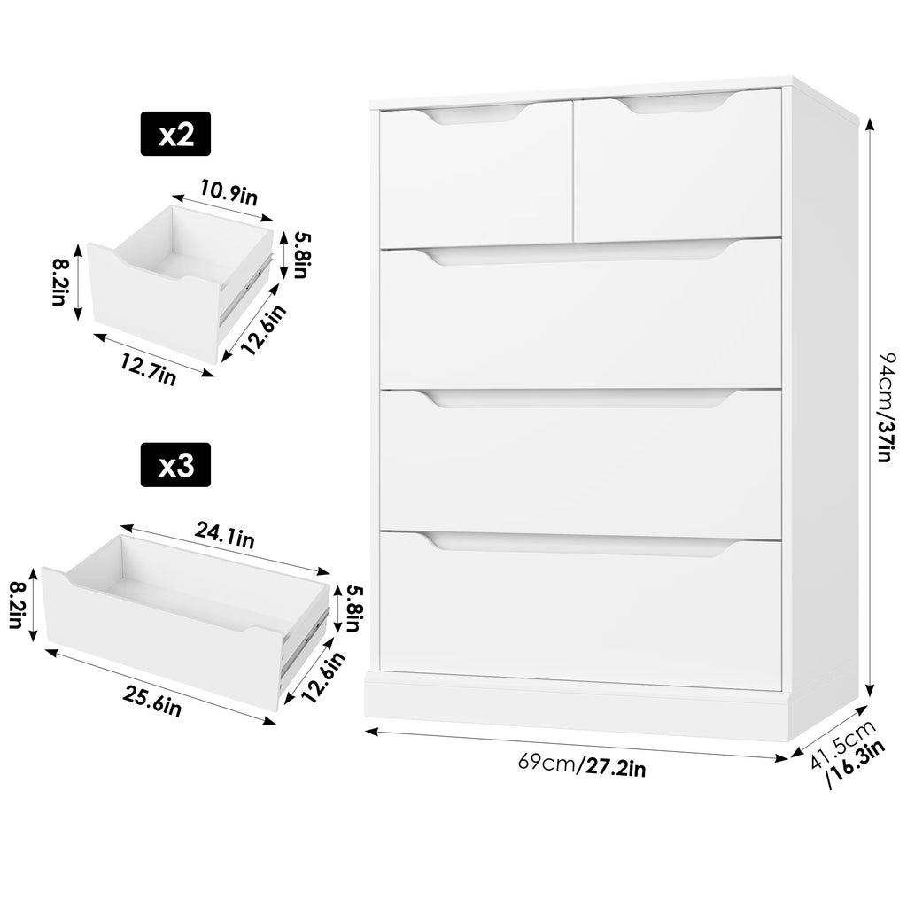 White 5 Drawer Wood Dresser V3627
