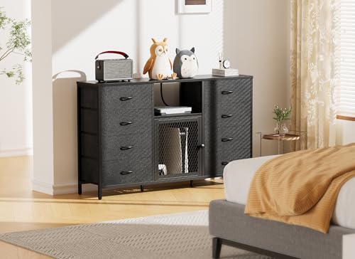 Black 8 Drawer Dresser with LED Lights and Power Outlets C73292