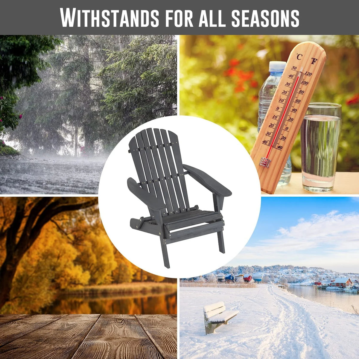 Folding Adirondack Chair Set of 2 Grey S2839
