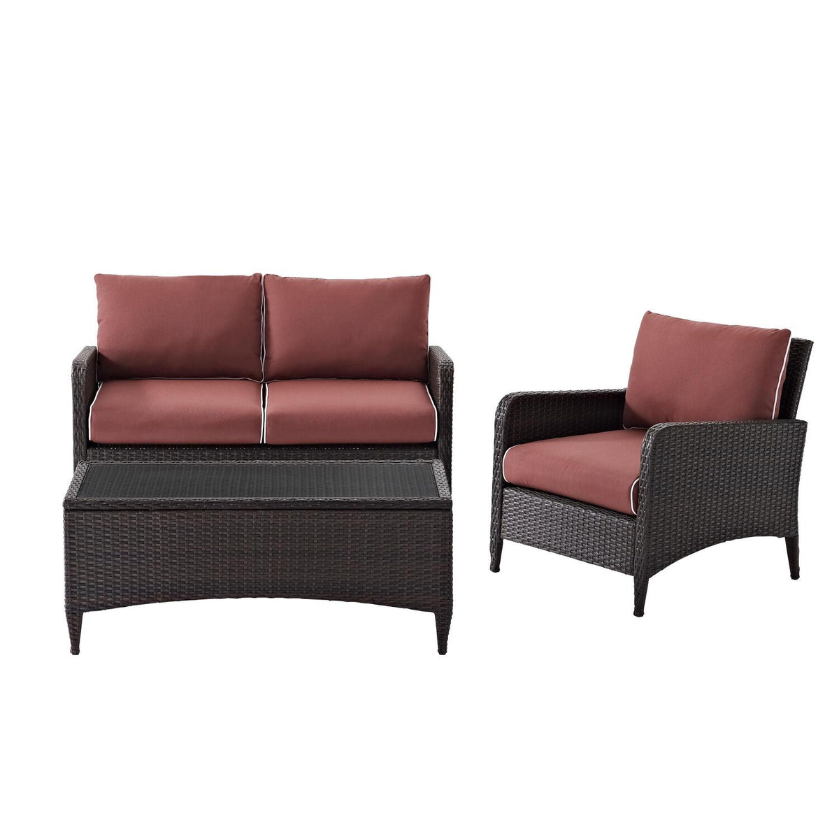 3Pc Outdoor Wicker Conversation Set Sangria/Brown E8040