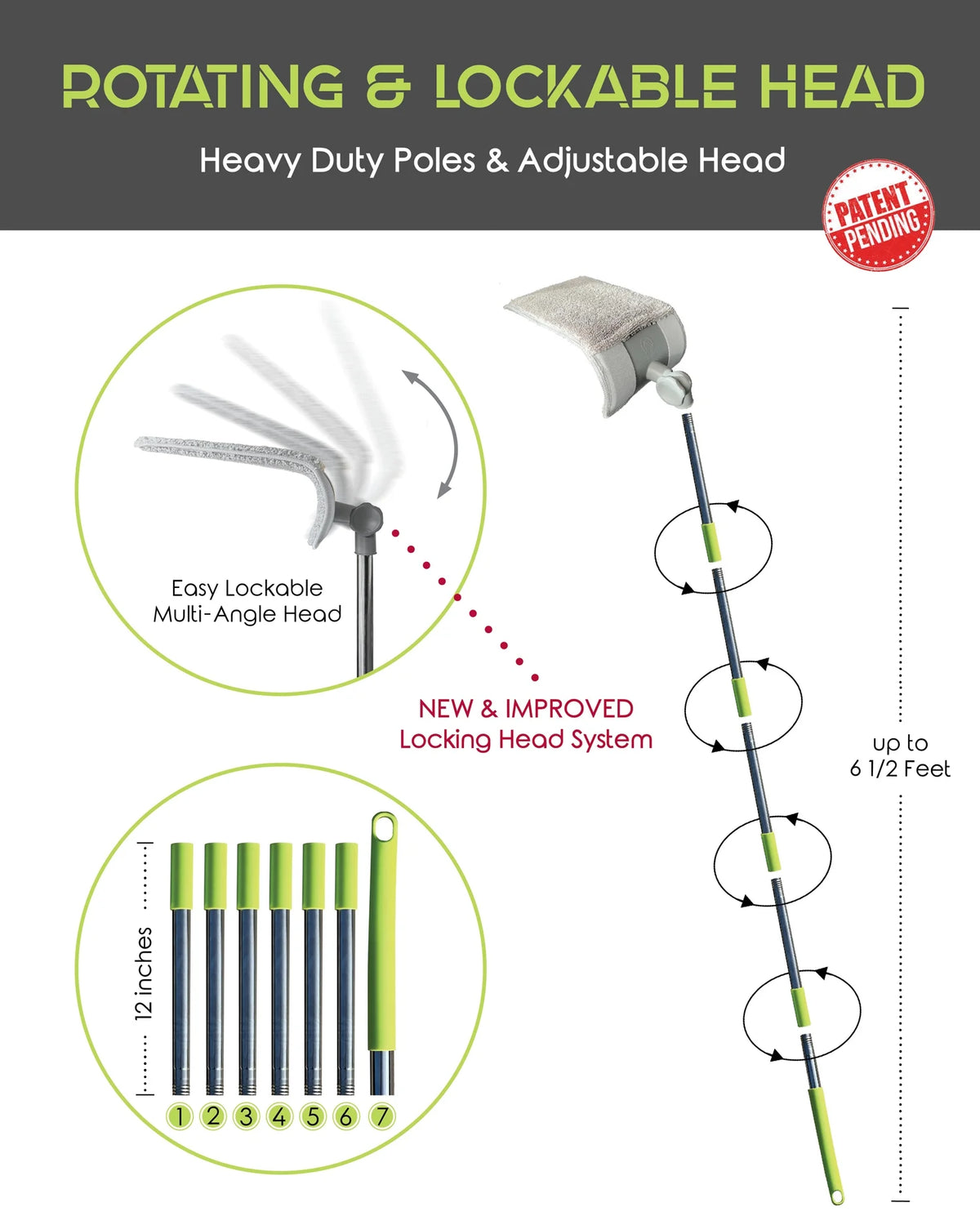 Rotating and Lockable Head Extendable Pole Dual Sided Mop Pad M1432