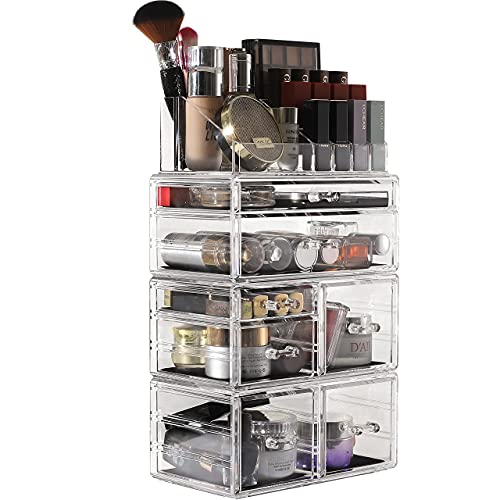 Large Clear Makeup Organizer with 8 Drawers, Set of 3 A92185