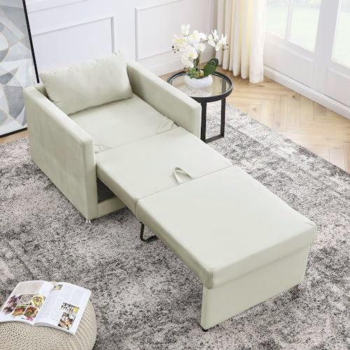 Beige Convertible Sleeper Chair with Ottoman U7716