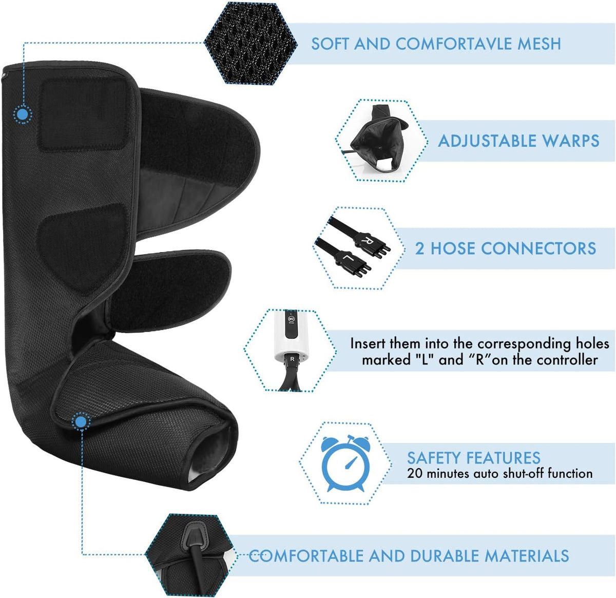 Leg Massager with Portable Handheld Controller - 2 Modes & 3 Intensities (Black) B667024