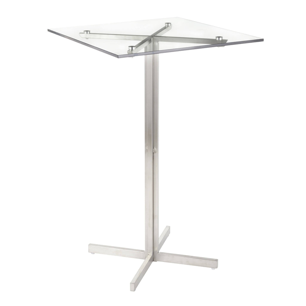 Square Bar Table Stainless Steel Clear Glass Top J4662