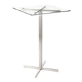 Square Bar Table Stainless Steel Clear Glass Top J4662
