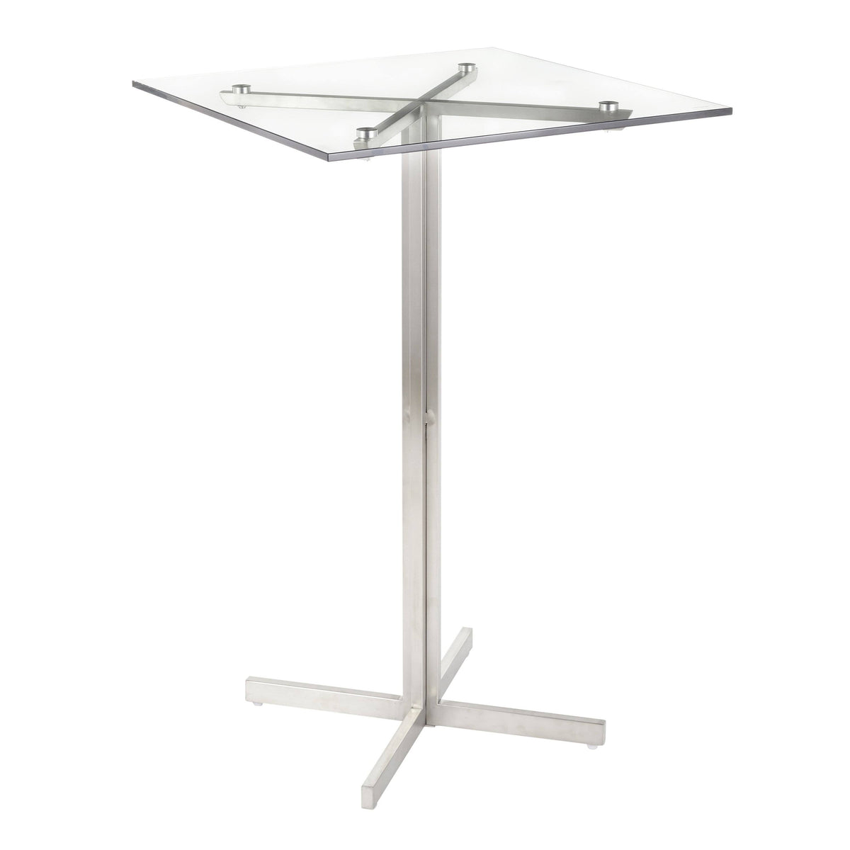 Square Bar Table Stainless Steel Clear Glass Top J4662