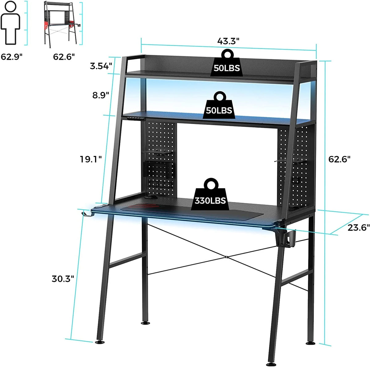43'' Gaming Desk with Shelves K87307