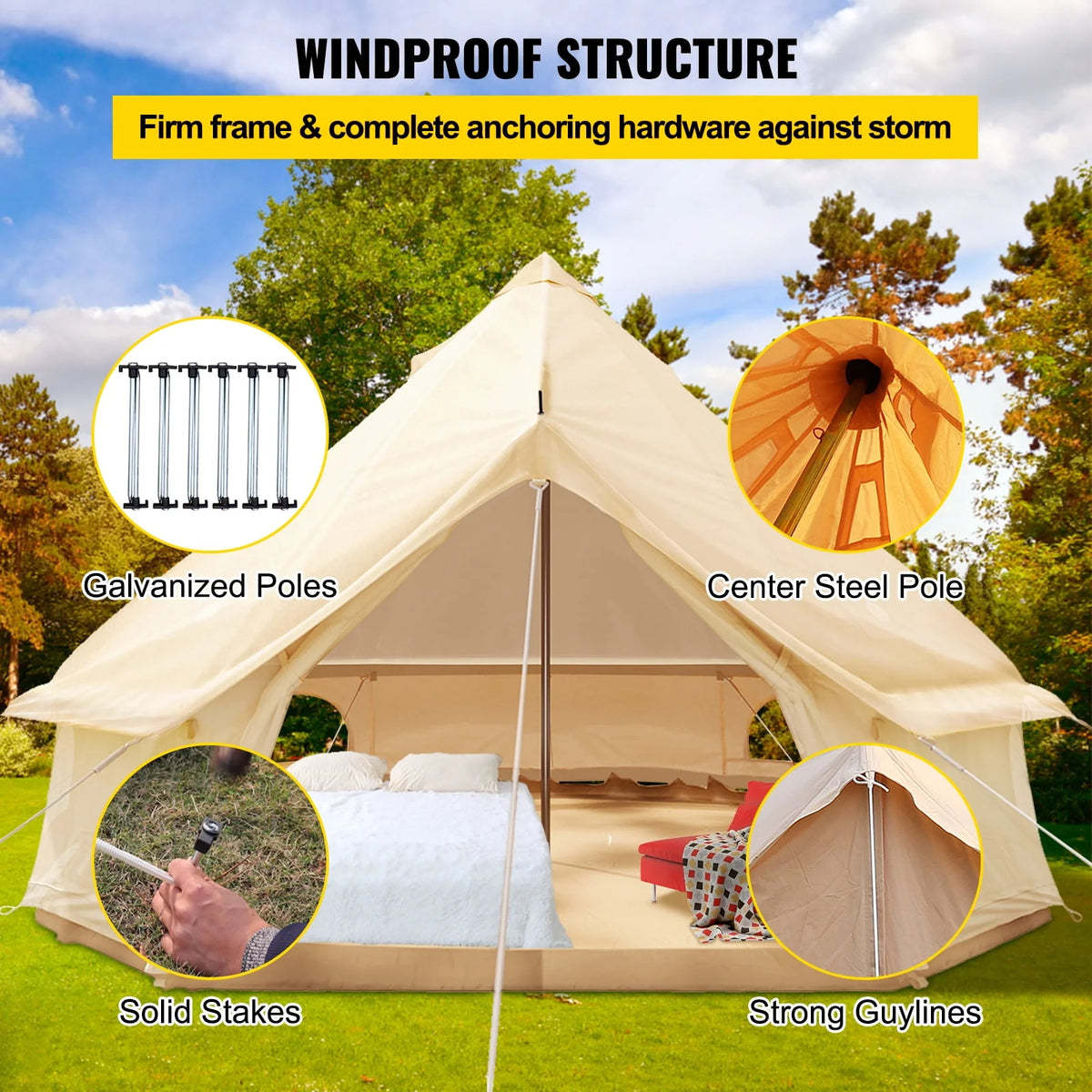 Canvas Bell Tent with Stove Jacket Waterproof 4 Seasons K411564
