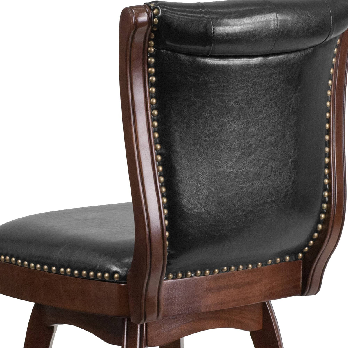 26 Inch Cappuccino Wood Counter Height Stool with Black Leather Swivel Seat Q352