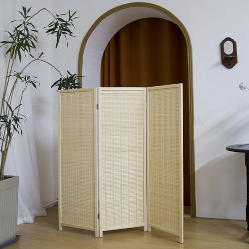 Beige 3.95 FT Tall Bamboo Folding Room Divider Z76411