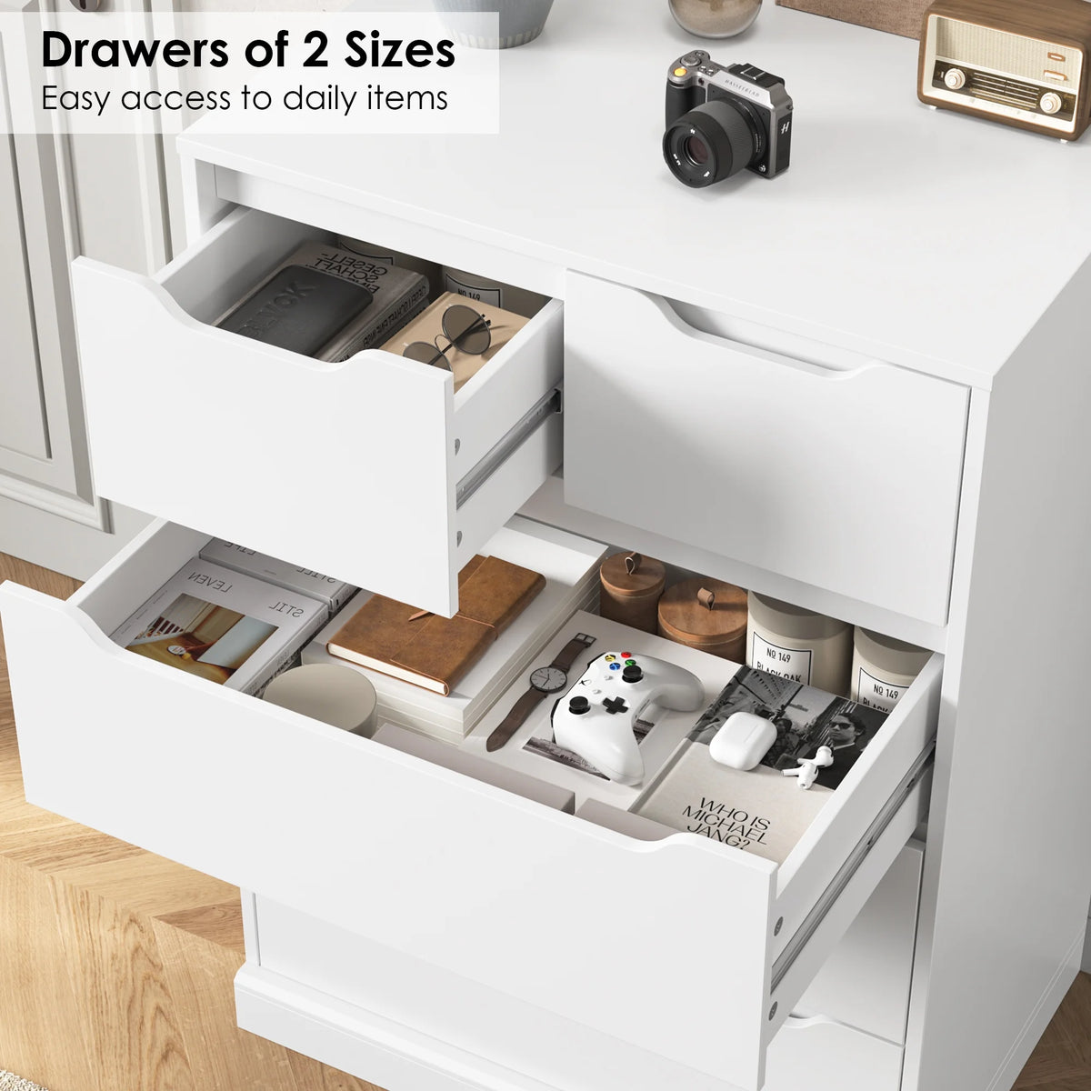 White 5 Drawer Wood Dresser V3627