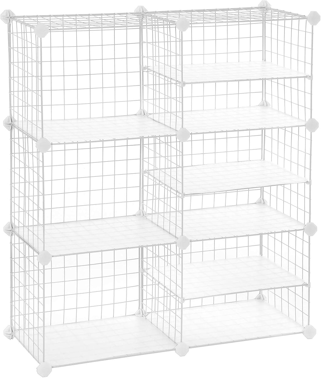Cube Storage Unit, Interlocking Metal Wire Organizer, Modular Cabinet, Bookcase, 32.7 L x 12.2 W x 36.6 H Inches, Black I985594